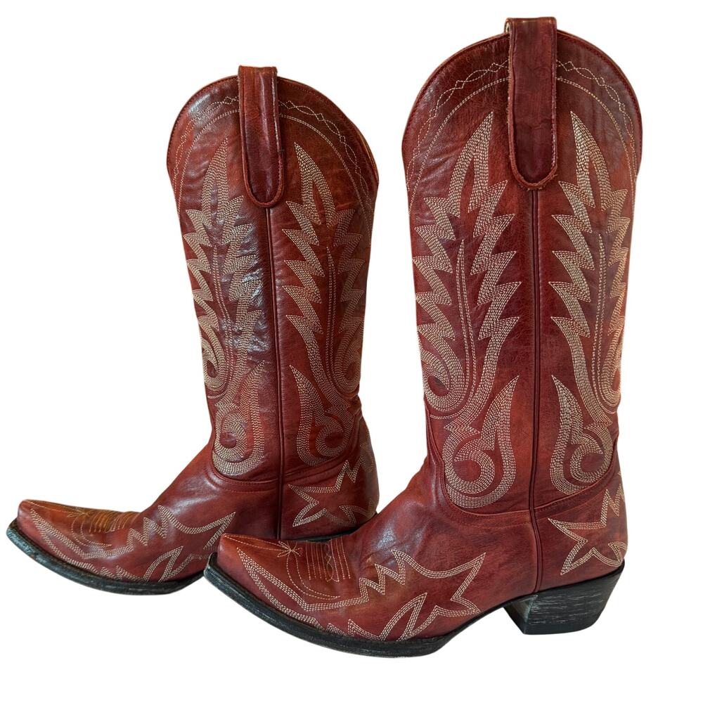 Old Gringo Red Leather Cowboy Boots 7.5B Embroidered Western Rodeo